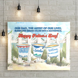 Personalized Dad Canvas, Colorful Bucket Dad Canvas, Dad Canvas Custom Kids Names, Wall Art Decoration for Dad, Father's Day Gifts