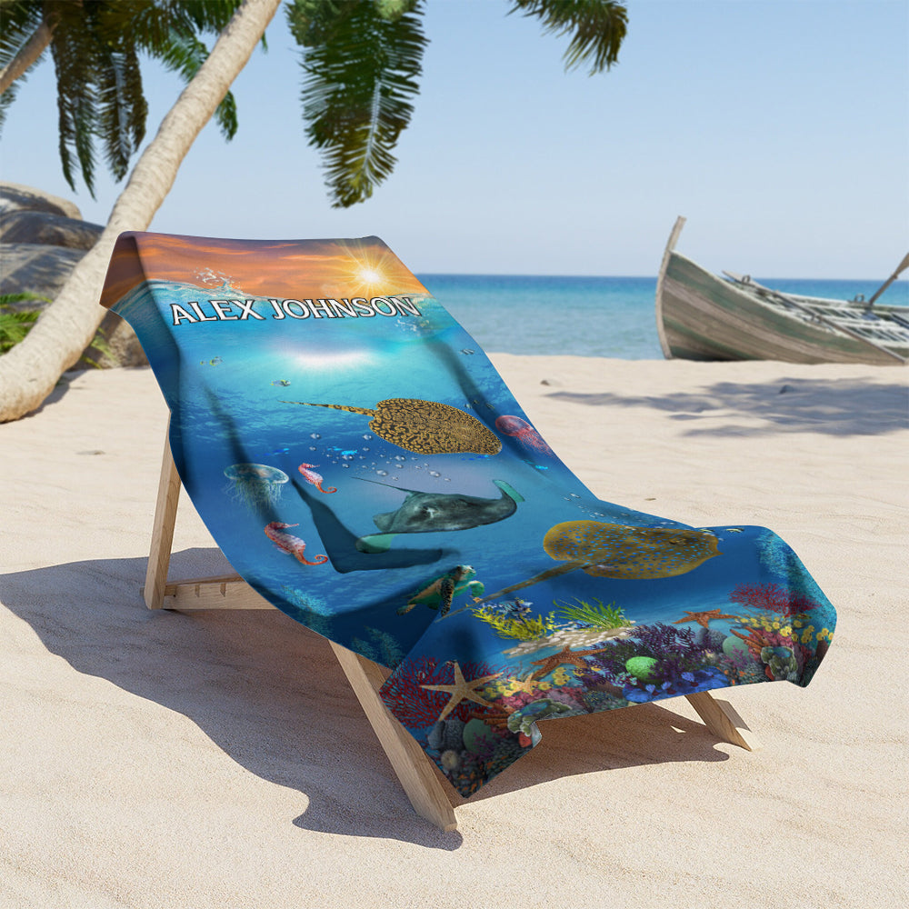 Personalized Name Stingray Whale Under the Sea Creature Beach Towel