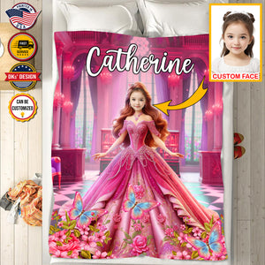 Personalized Fairytale Blanket, Princess With Twilight Castle Luxury Blanket, Custom Face And Name Blanket, Girl Blanket, Princess Blanket for Girl