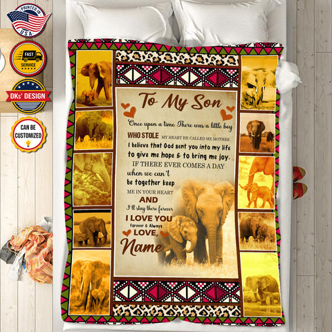 Image of Personalized To My Son Elephant Blanket, Custom Name Blanket, Message Blanket, Elephant Blanket For Son, Son Elephant Blanket, Boy Blanket