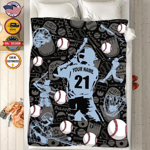 Image of Personalized Baseball Blanket, Baseball Son Blanket, Baseball Boys Blanket, Custom Name And Number Blanket, Baseball Blanket for Son, Sport Blanket