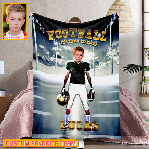 Personalized Name & Photo It's Time To Play American Football Blanket, Sport Blanket, Football Lover Gift