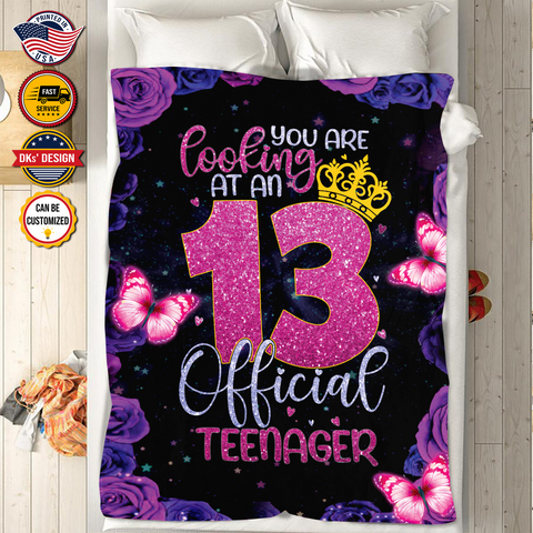 Image of Personalized 13 Year Old Girl Blanket, 13 Official Teenager, Birthday Blanket, Birthday Blanket, Gift For Daughter, Gift for Her, Birthday Gift