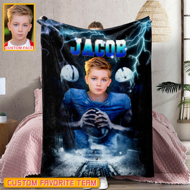 Personalized Name & Photo Super Star American Football Blanket, Sport Blanket, Football Lover Gift