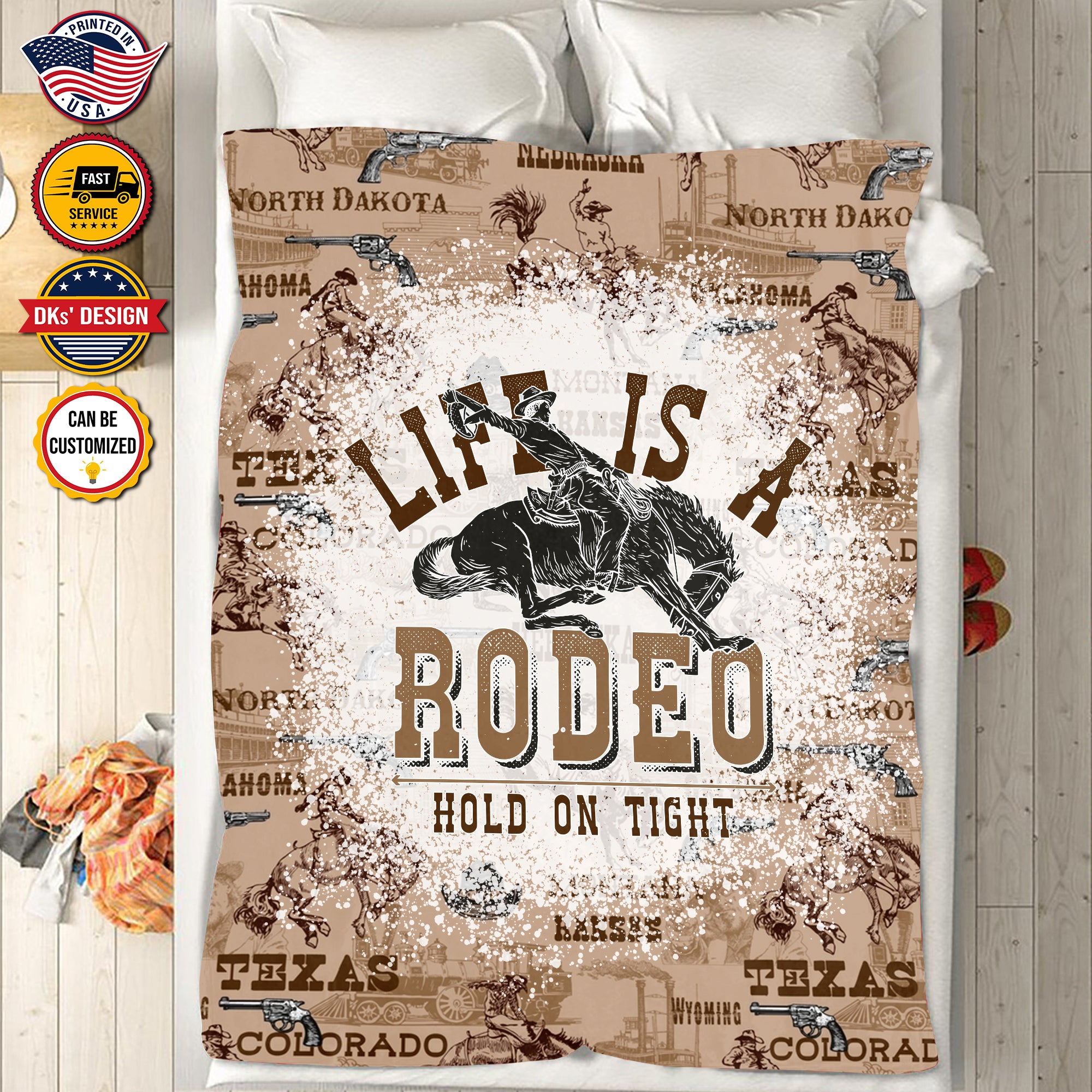 Personalized Cowboy Blanket, Custom Cowboy Blanket, Life Is A Rodeo Hold On Tight Blanket, Christmas Cowboy Blanket, Christmas Gifts
