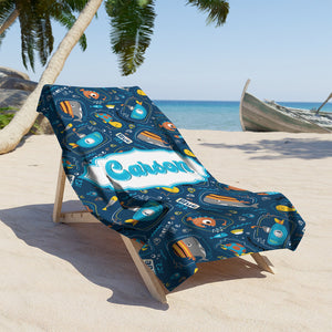 Personalized Name Submarine With Sea Animals Beach Towel