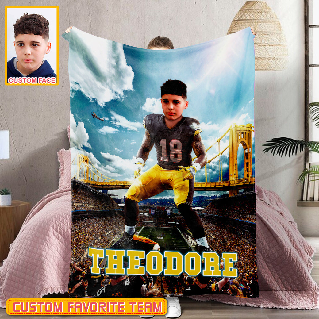 Personalized Name & Photo Big Star American Football Blanket, Sport Blanket, Football Lover Gift