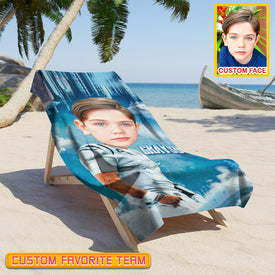 Personalized Name & Photo Ice Big Face American Football Beach Towel, Sport Beach Towel