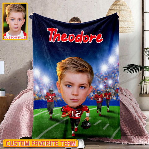 Personalized Name & Photo Kid Big Face American Football Blanket, Sport Blanket, Football Player Blanket, Boy Blanket, Football Lover Gift