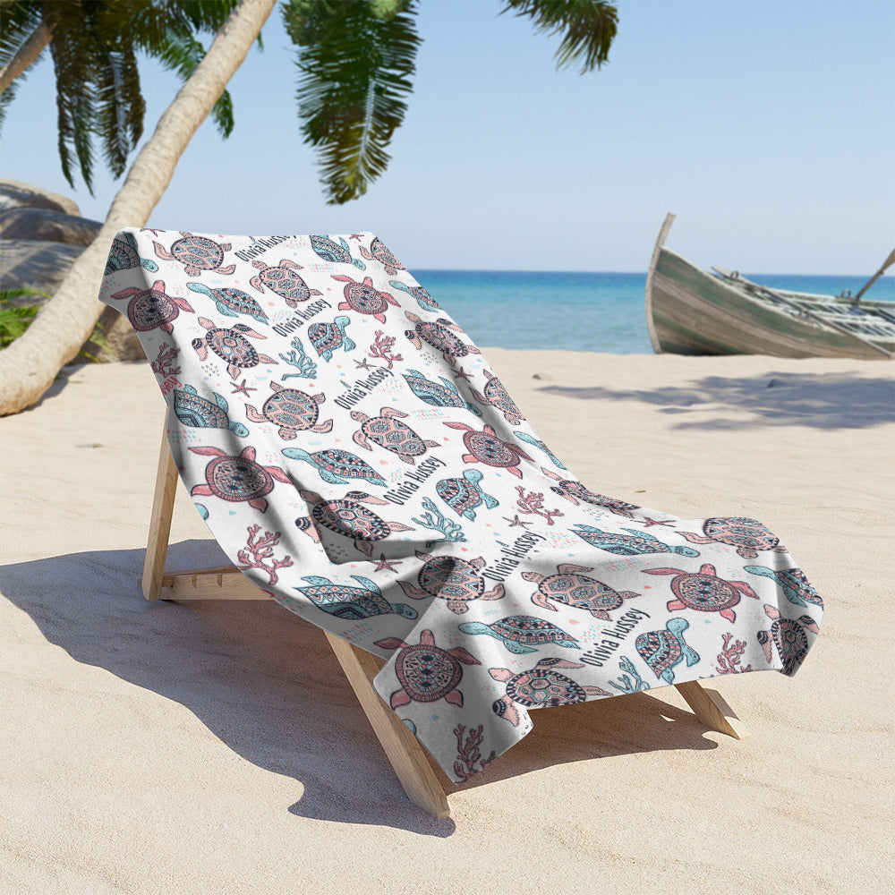 Personalized Name Ocean Sea Turtles Lovers Sea Animal Beach Towel