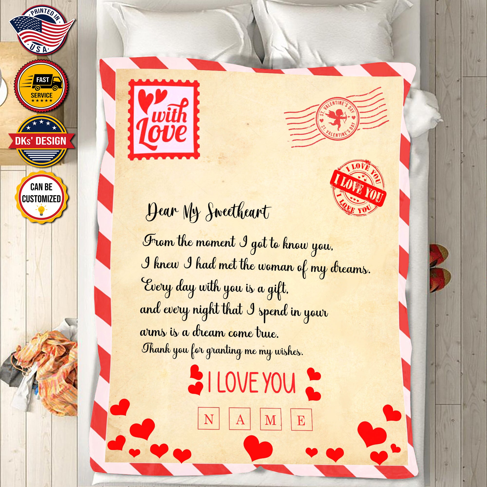 Personalized Valentine Blanket, To My Sweetheart Blanket, Custom Love Letters Blanket, Message Blanket, Valentine's Gift