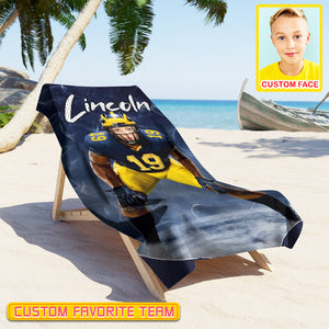 Personalized Name & Photo Dynamic Particle Creative American Football Beach Towel