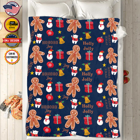 Image of USA Printed Christmas Blanket| Custom Gingerbread Man Blanket Christmas, Personalized Blanket, Gingerbread Blanket, Holly Jolly Christmas Blanket, Sherpa Blanket, Fleece Blanket, Baby Shower Gift, Christmas Gifts