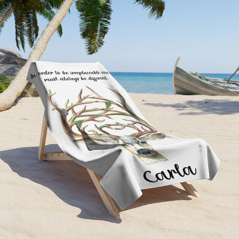 Image of Personalized Name In Order To Be Irreplaceable Deer Beach Towel, Summer Gifts