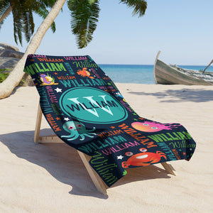 Personalized Name Colorful Lettering Sea Animal Beach Towel