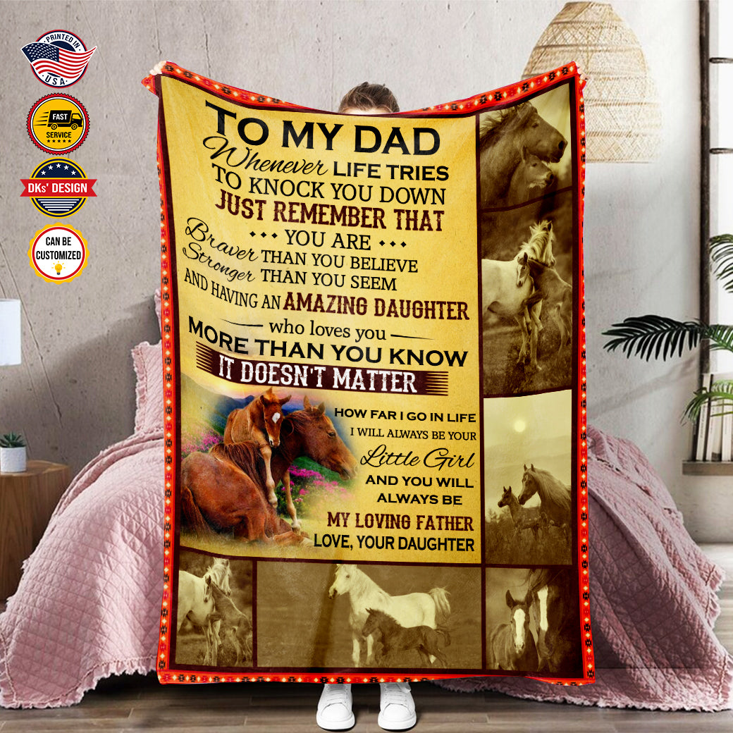 Personalized To My Dad Blanket, Horse Message Blanket, Customized Father's Day Gifts, Blanket Gift for Dad, Gift from Daughter