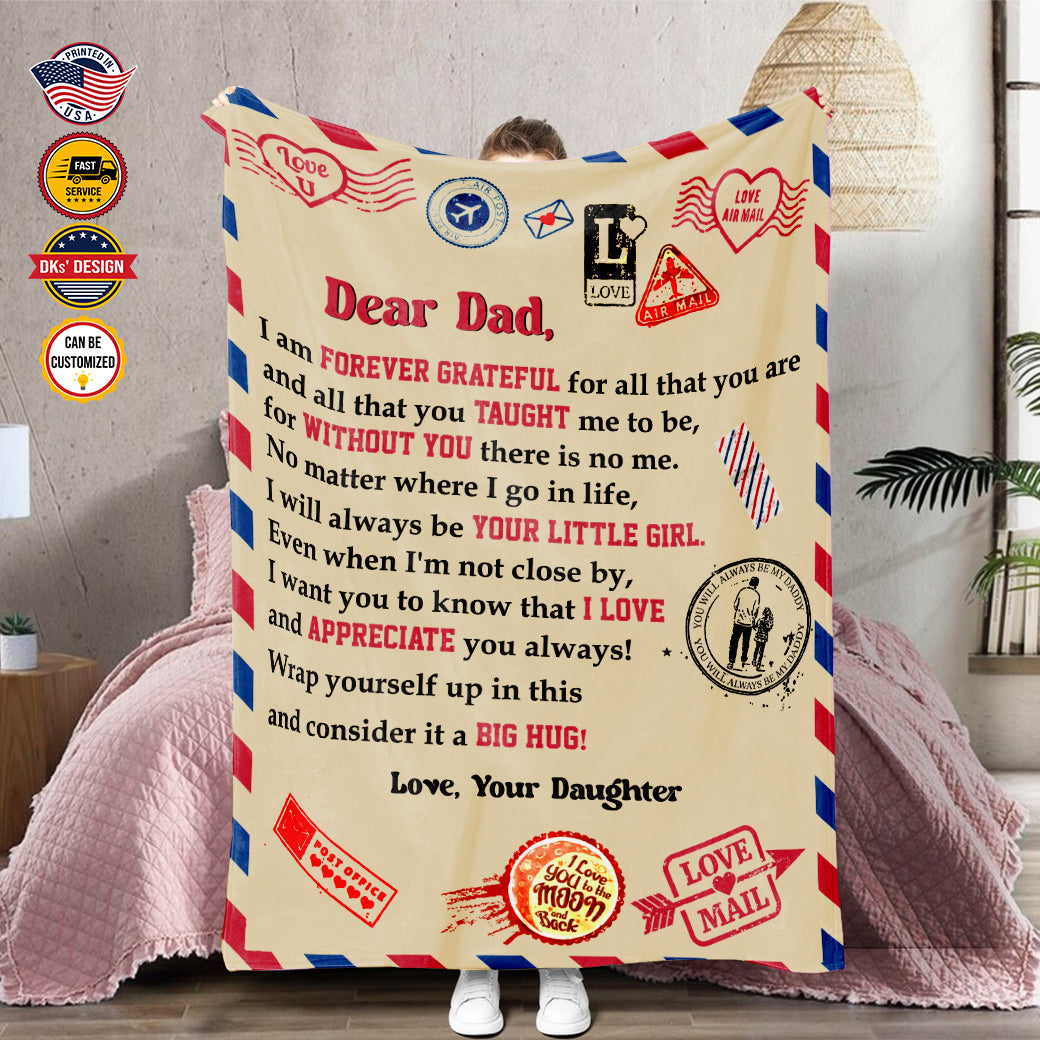 Personalized Dad Blanket, Custom Letter Dear Dad Blanket From Daughter, To My Dad Blanket, Message Blanket, Father's Day Gift