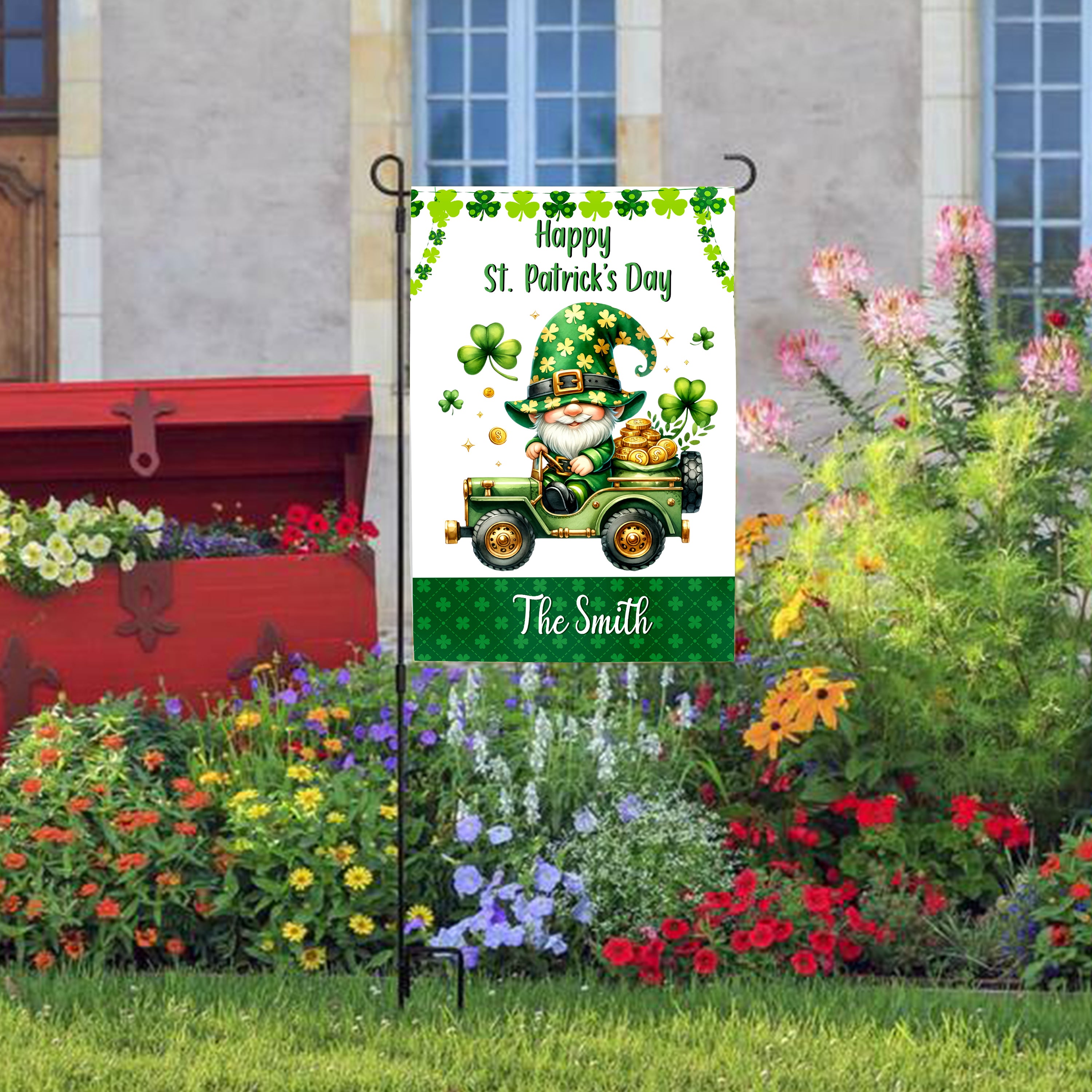 Personalized St. Patrick's Day Flag, Custom Name Flag, Double Side Garden Flag, Clove Gnome Flag,