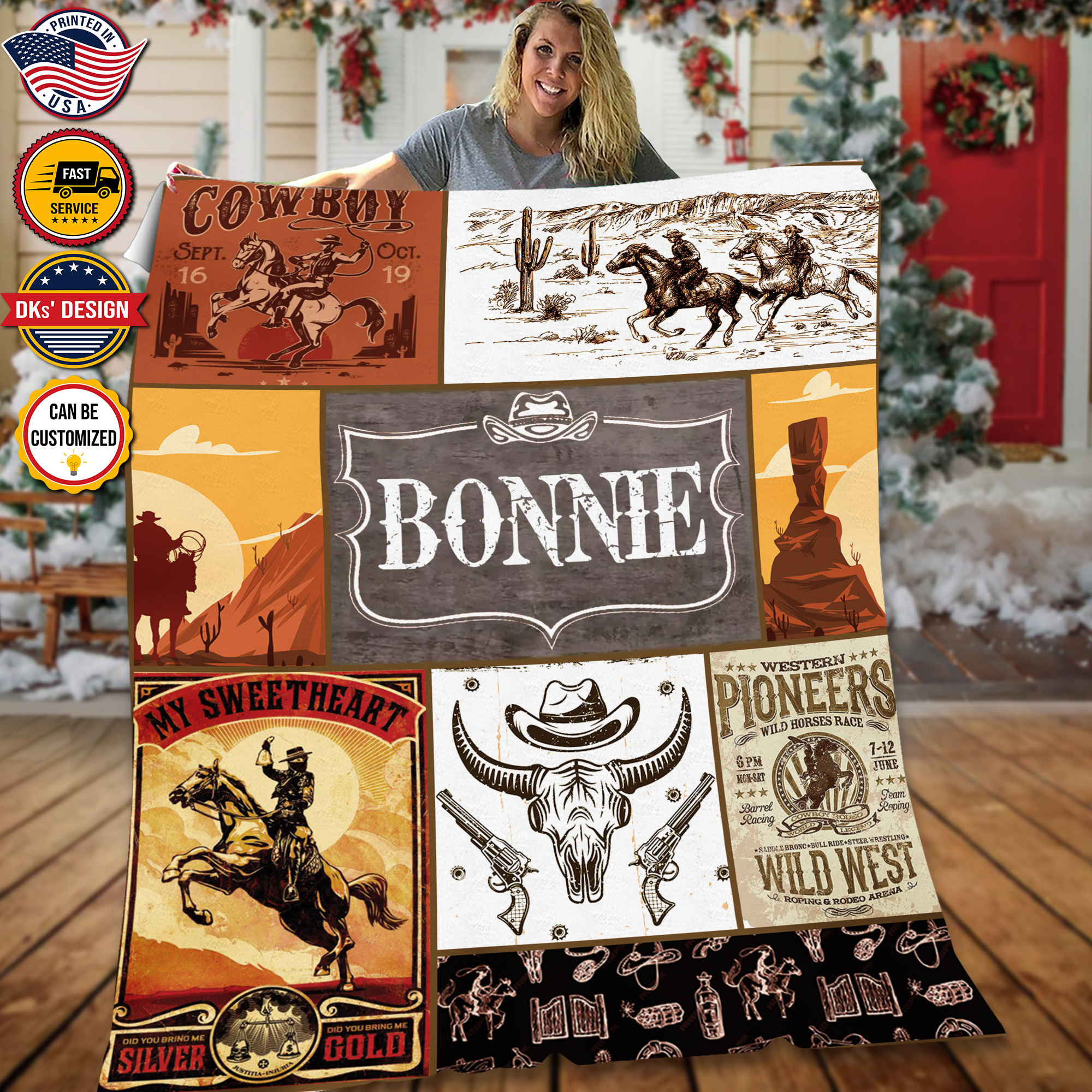 Personalized Cowboy With Custom Name Blanket, Personalized Cowboy Kid Blanket, Christmas Baby Blanket, Birthday Gifts, Christmas Gifts