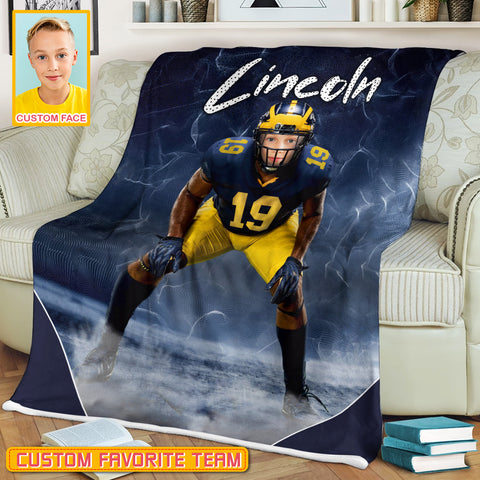 Personalized Name & Photo Dynamic Particle Creative American Football, Sport Blanket, Football Player Blanket, Football Lover Gift