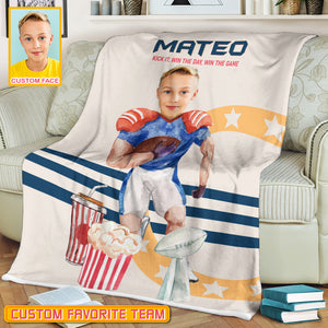 Personalized Name & Photo Kick It Win The Day American Football Blanket, Sport Blanket, Football Lover Gift