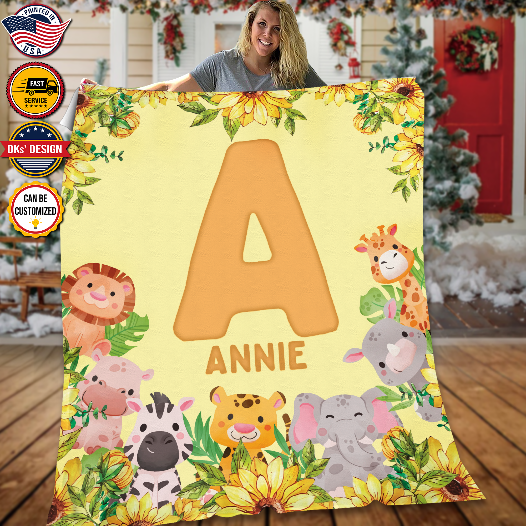 Personalized Safari Initial Animals Baby Kid Custom Name Blanket, Baby Animal Blanket, Safari Animals Blanket, Baby Shower Gifts, Birthday Gifts