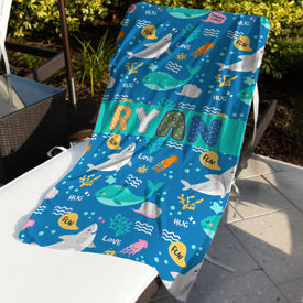 Personalized Name Colorful Sea Animals for Kid Beach Towel