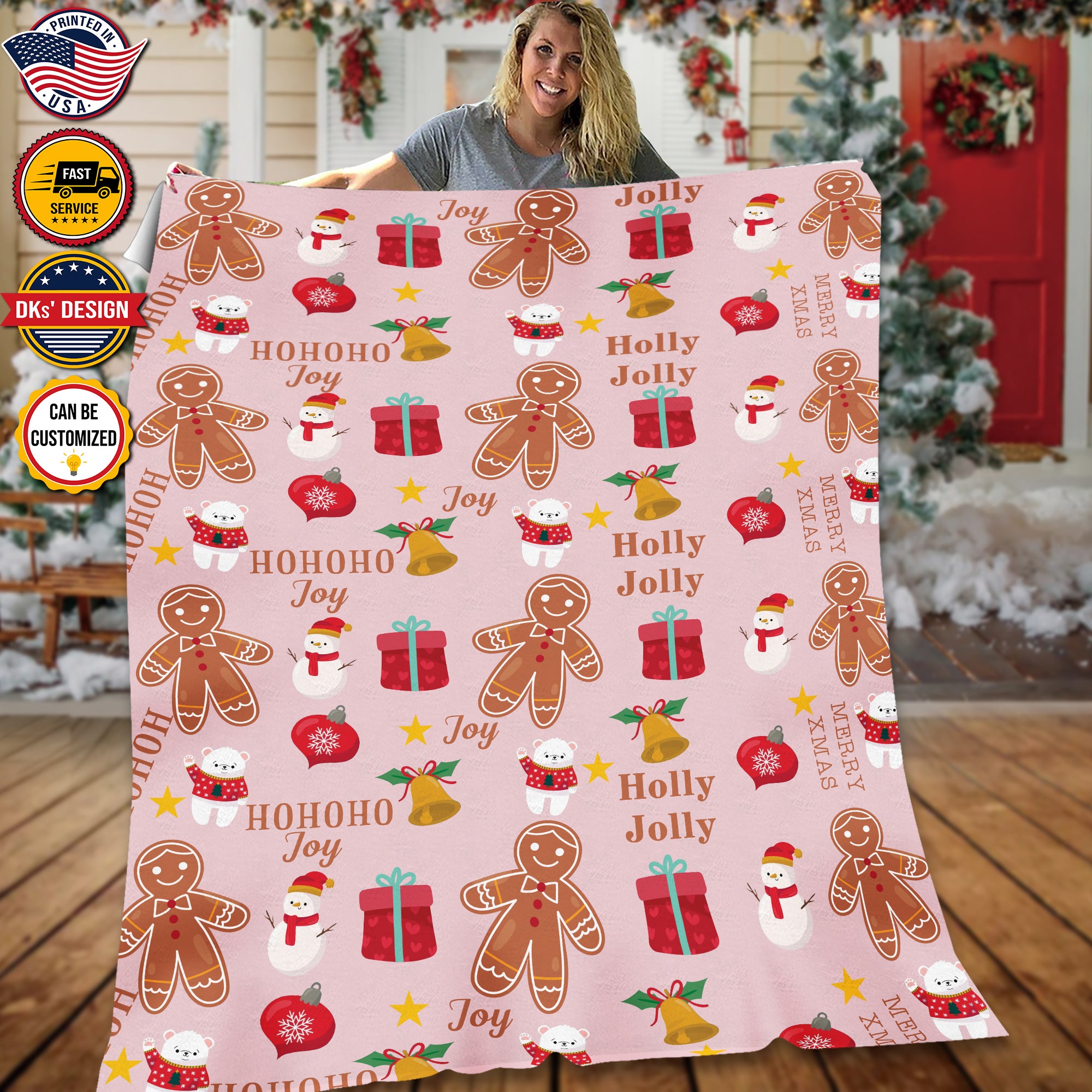 Personalized Christmas Blanket, Custom Christmas Gingerbread Man Blanket, Holly Jolly Christmas Blanket, Baby Shower Gift, Christmas Gifts