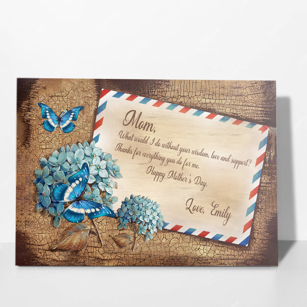 Personalized Name Mom Canvas, Mom Blue Hydrangea Canvas for Mom for Mother, Customized Mother's Day Gifts