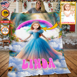 USA Printed Custom Blanket |Sunflower Forest Princess Custom Face And Custom Name Blanket | Girl Blanket, Personalize Blanket, Princess Blanket for Girl, Gift For Daughter, Baby Shower Gift, Christmas Gifts