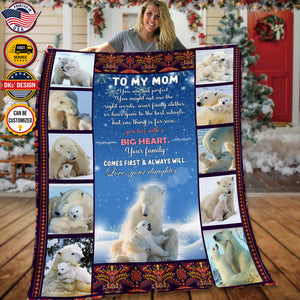 Personalized Mom Blanket, Polar Bear Mom Blanket, Christmas Gift, Birthday Gift, Mother's Day Gifts for Mom for Her
