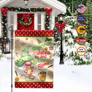 USA MADE Christmas Flag | Gnomes Gingerbread Wishes And Cocoa Kisses Flag | Custom Double Side Gnomes Christmas Garden Flag, House Flag, Yard Flag