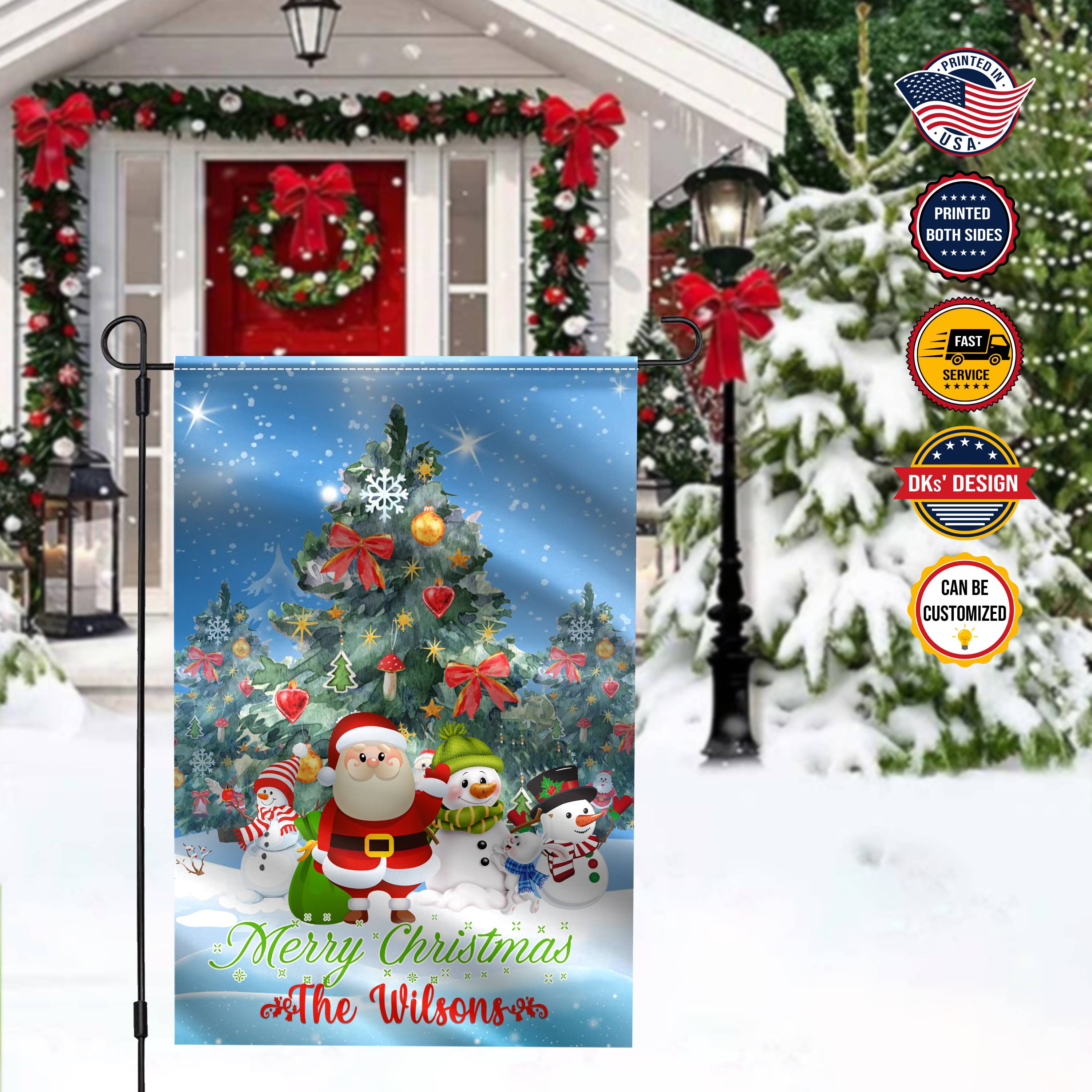 Personalized Christmas Flag, Custom Double Side Santa Snowman Christmas Family Custom Name Garden Flag, House Flag, Christmas Gift