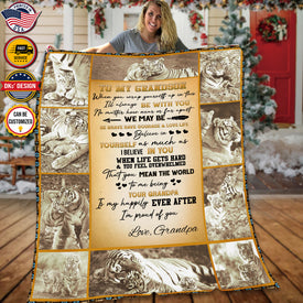 Personalized Grandson Blanket  Tiger To My Grandson Blanket, Blanket for Grandson, Birthday Blanket, Message Blanket, Gift For Grandson