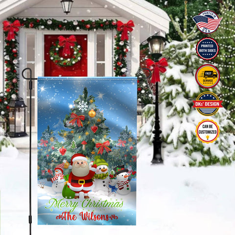 Image of USA MADE Personalized Christmas Flag | Merry Christmas Family Custom Name Flag | Custom Double Side Santa Snowman Christmas Garden Flag, House Flag, Yard Flag