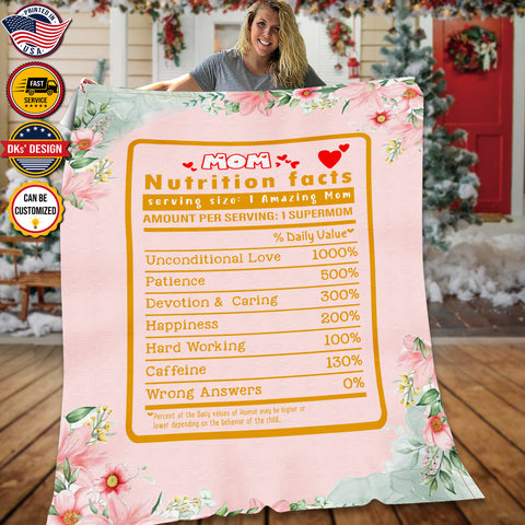 Image of Personalized Mom Blanket, Mom Nutrition Facts Blanket, Christmas Gift, Birthday Gift, Mother's Day Gifts for Mom for Her