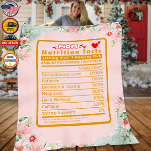 Personalized Mom Blanket, Mom Nutrition Facts Blanket, Christmas Gift, Birthday Gift, Mother's Day Gifts for Mom for Her