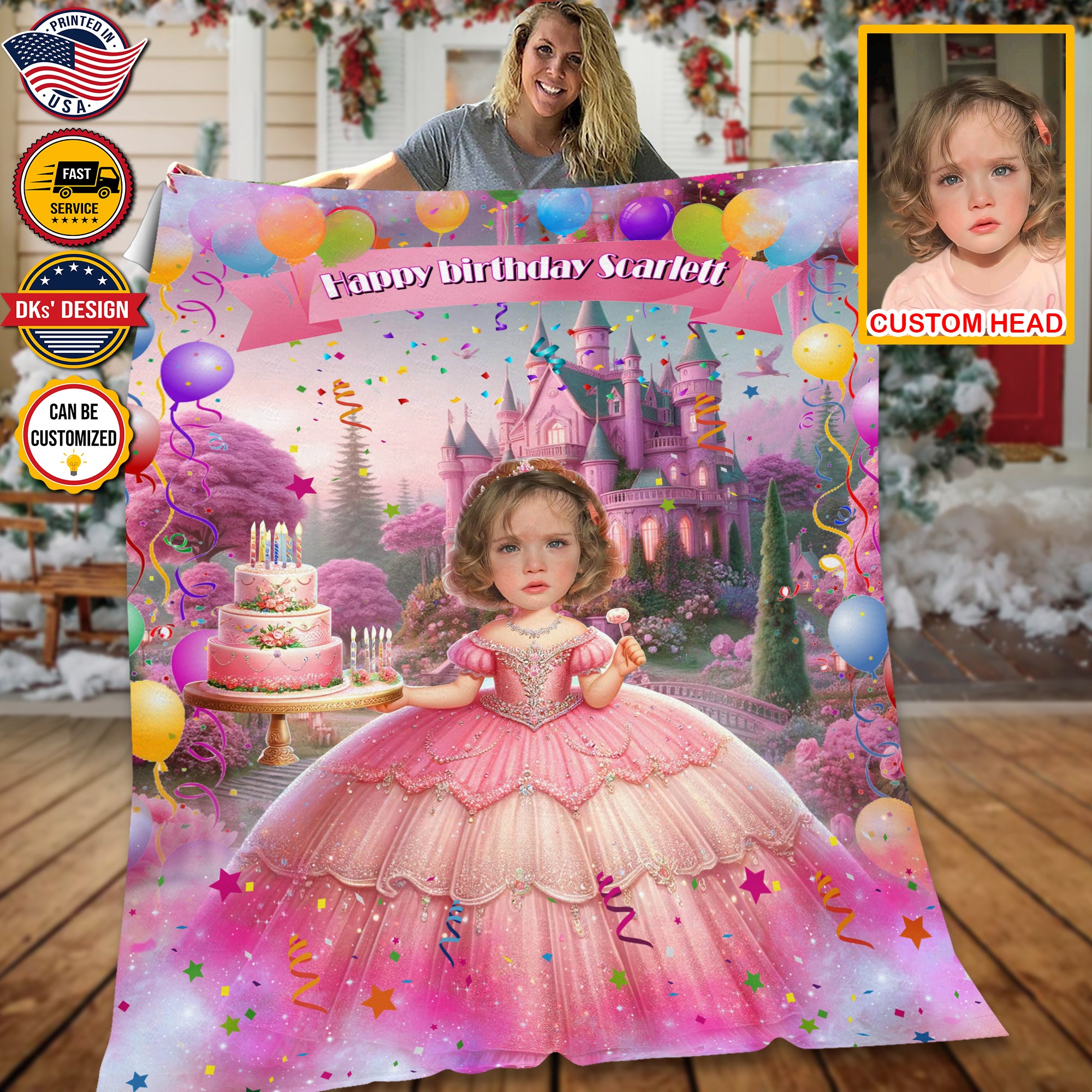 Personalized Baby Birthday Blanket, Custom Royal Girl Birthday Bliss Blanket, Fairy Tale Girl Blanket, Baby Shower Gift, Christmas Gifts