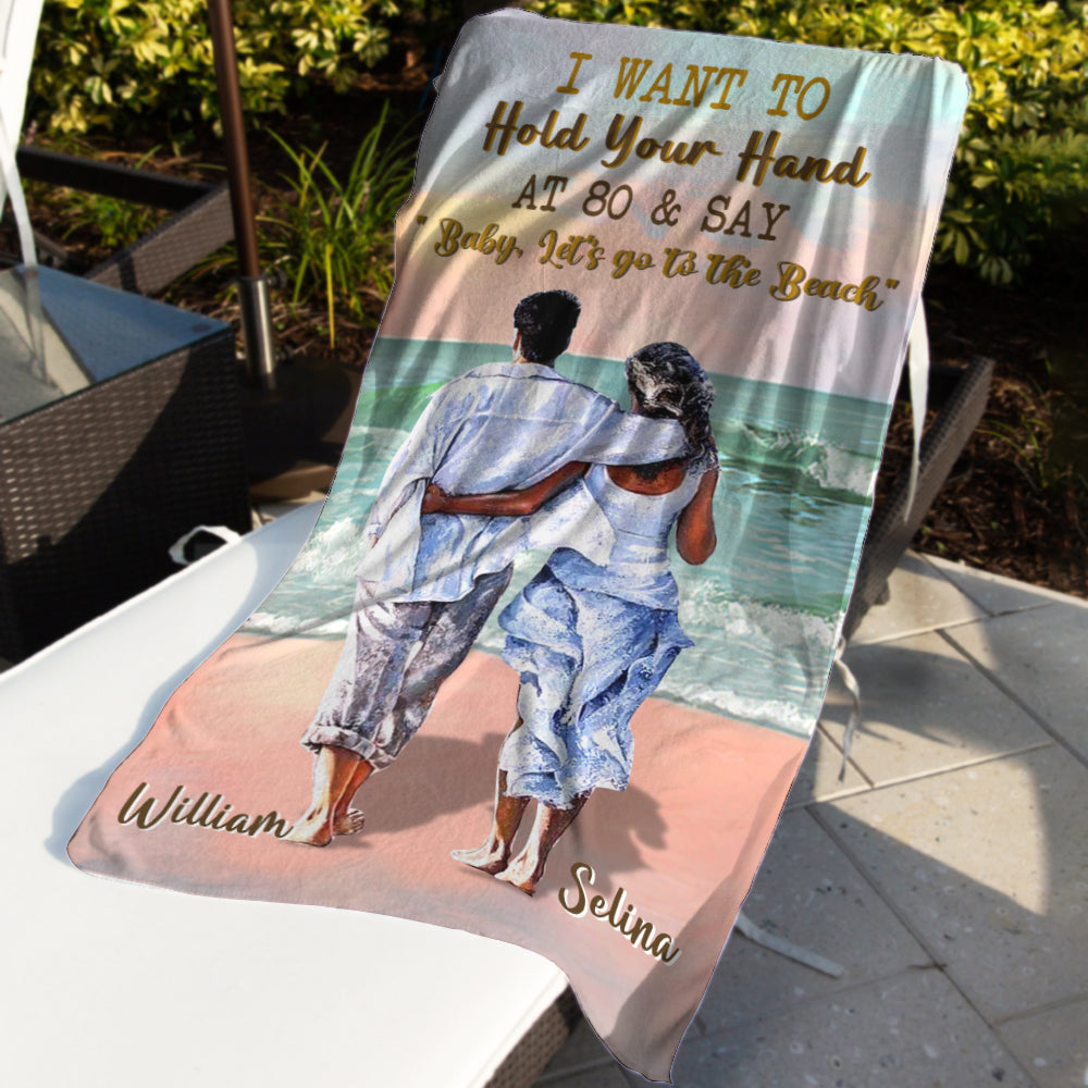 Personalized Name Baby Let's Go To The Beach Couple Beach Towel