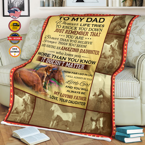 Image of Personalized To My Dad Blanket, Horse Message Blanket, Customized Father's Day Gifts, Blanket Gift for Dad, Gift from Daughter