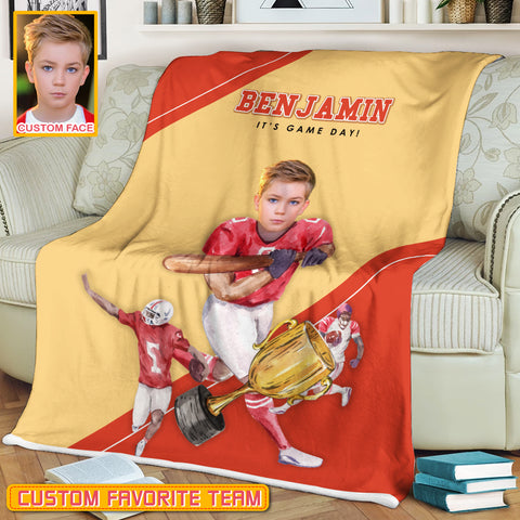 Personalized Name & Photo It’s Game Day American Football Blanket, Sport Blanket, Football Lover Gift