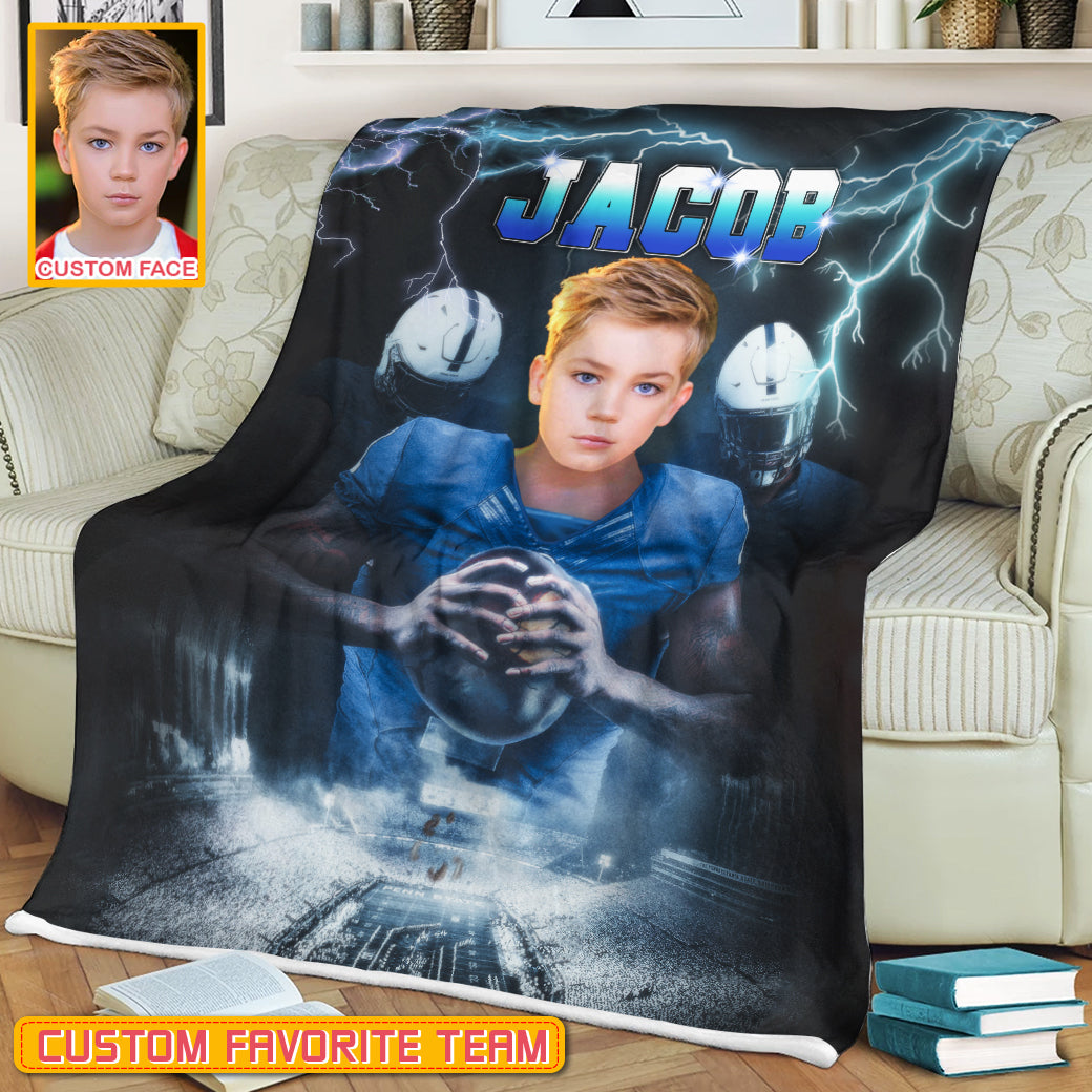 Personalized Name & Photo Super Star American Football Blanket, Sport Blanket, Football Lover Gift