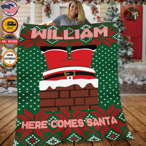 Personalized Christmas Blanket, Here Come Santa Custom Name Blanket, Santa Claus Blanket, Baby Christmas Blanket, Christmas Gifts