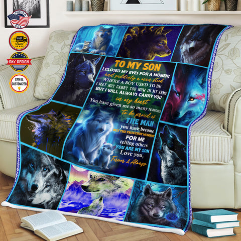 Personalized Son Blanket, Custom Wolf Son Blanket, To My Son Blanket, Message Blanket, Wolves Blanket, Blanket For Son