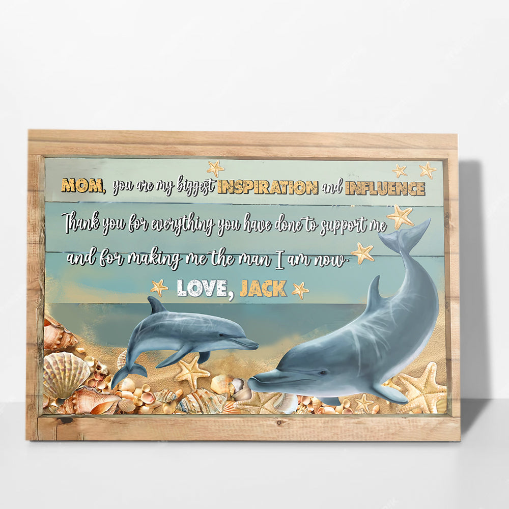 Personalized Name Mom Canvas, Dolphin Mom And Son Canvas for Mom for Mother, Customized Mother's Day Gifts