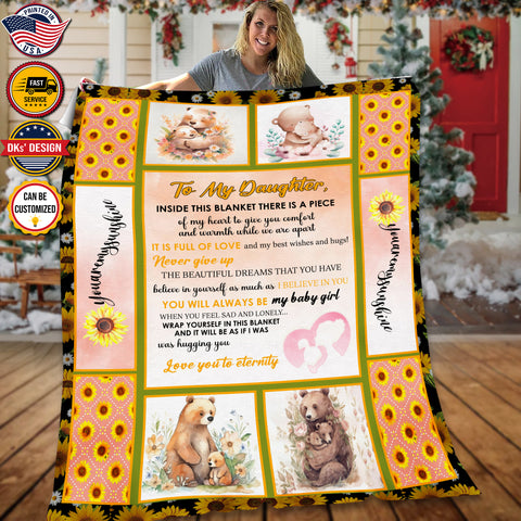 Image of Personalized Bear Sunflower To My Daughter Throw Blanket, Message Blanket, Daughter Blanket, Family Baby Bear Blanket, Animal Blanket