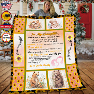 Personalized Bear Sunflower To My Daughter Throw Blanket, Message Blanket, Daughter Blanket, Family Baby Bear Blanket, Animal Blanket