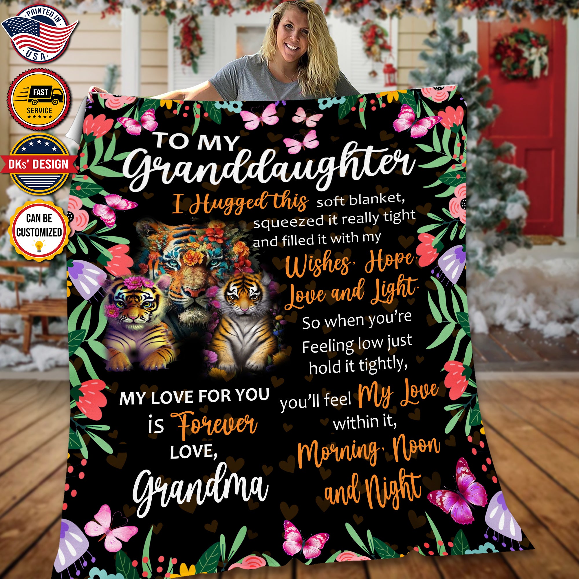 Personalized Granddaughter Blanket, Custom Floral Granddaughter Blanket, To My Granddaughter Blanket, Message Blanket, Gift For Granddaughter