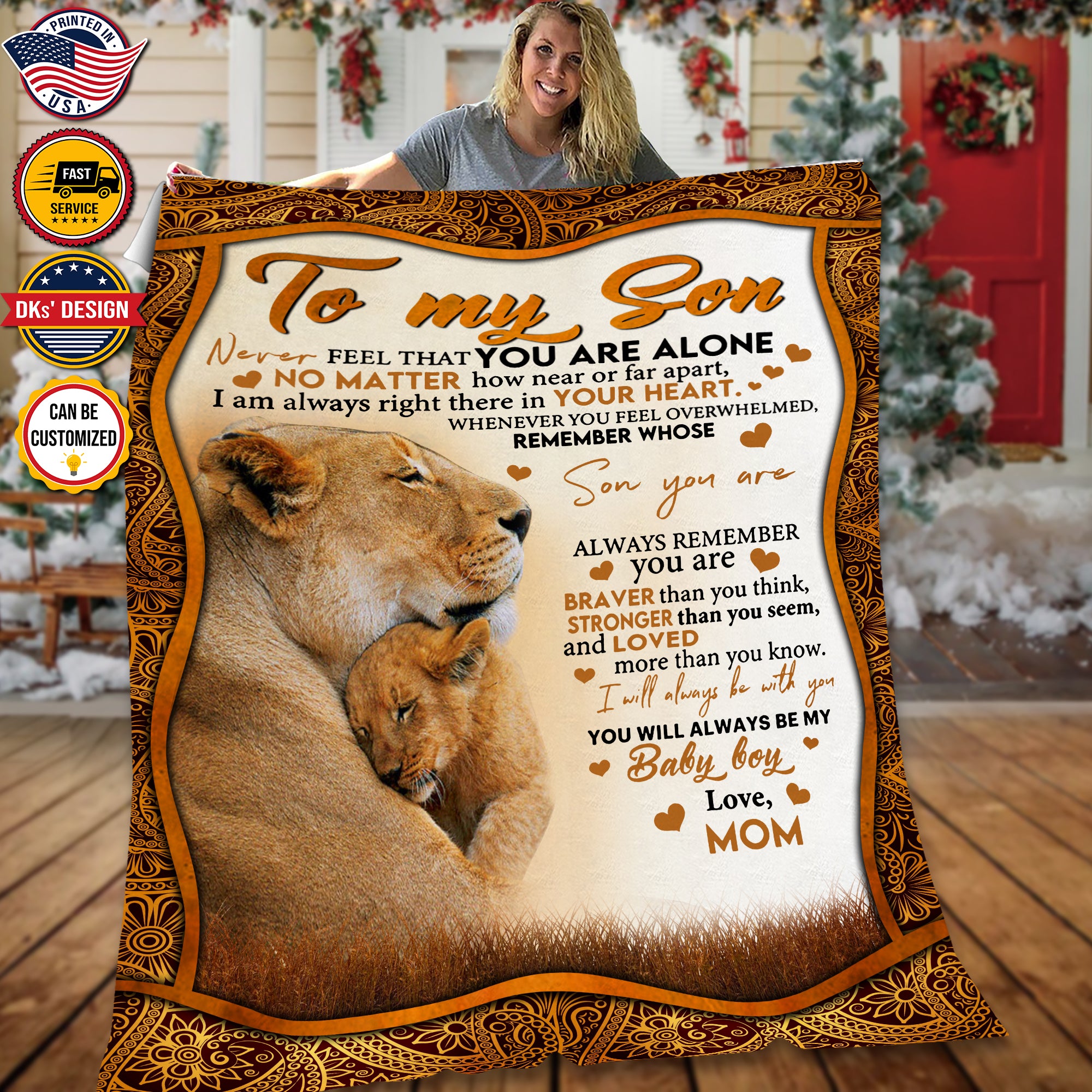 Personalized Lion To My Son Custom Name Blanket, Message Blanket, Lion Blanket For Son, Son Lion Blanket, Boy Blanket, Gift For Son