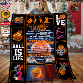 Personalized Basketball Blanket, Custom Basketball Son Blanket, To My Grandson Blanket, Message Blanket, Sport Blanket, Basketball Lovers Gift